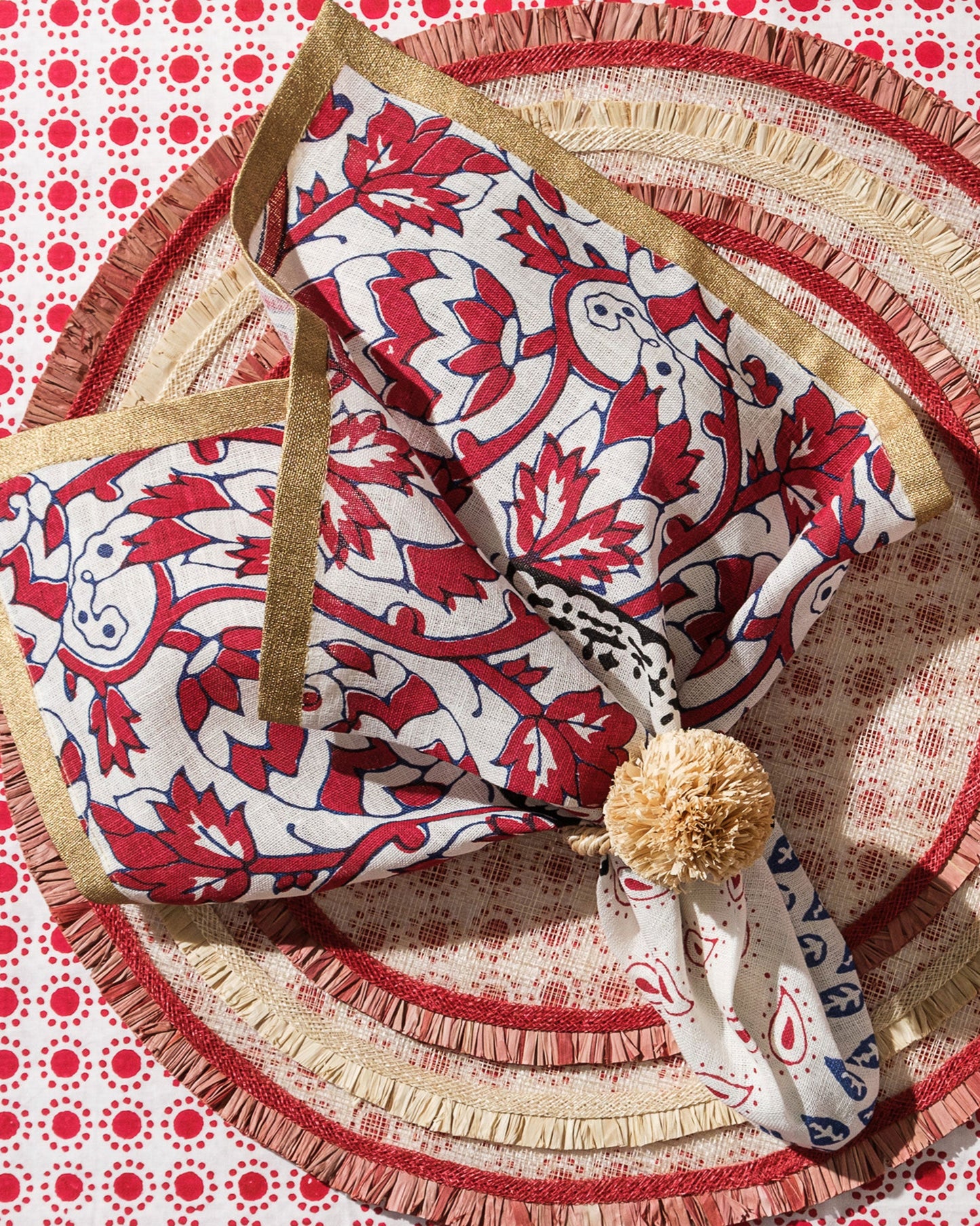 Joyful Block Print Napkin - Red, Set of 2