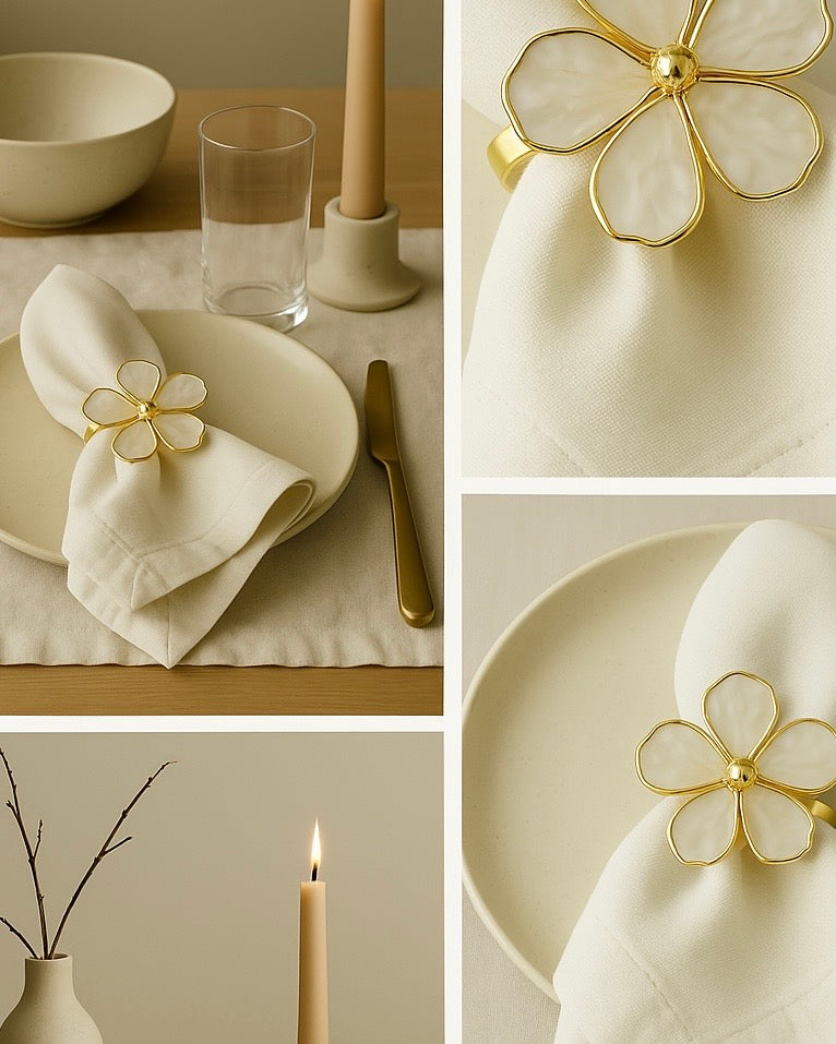 Linen napkins with flower napkin hoders in a ready-to-style table setting box, Fine Dining 4 Home table styling seasonal set Bloom