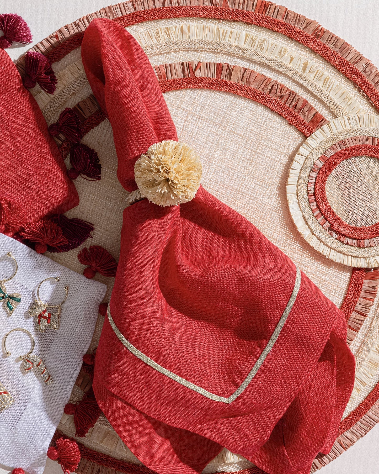 Gold Trim Dinner Napkins - Berry, Set of 2