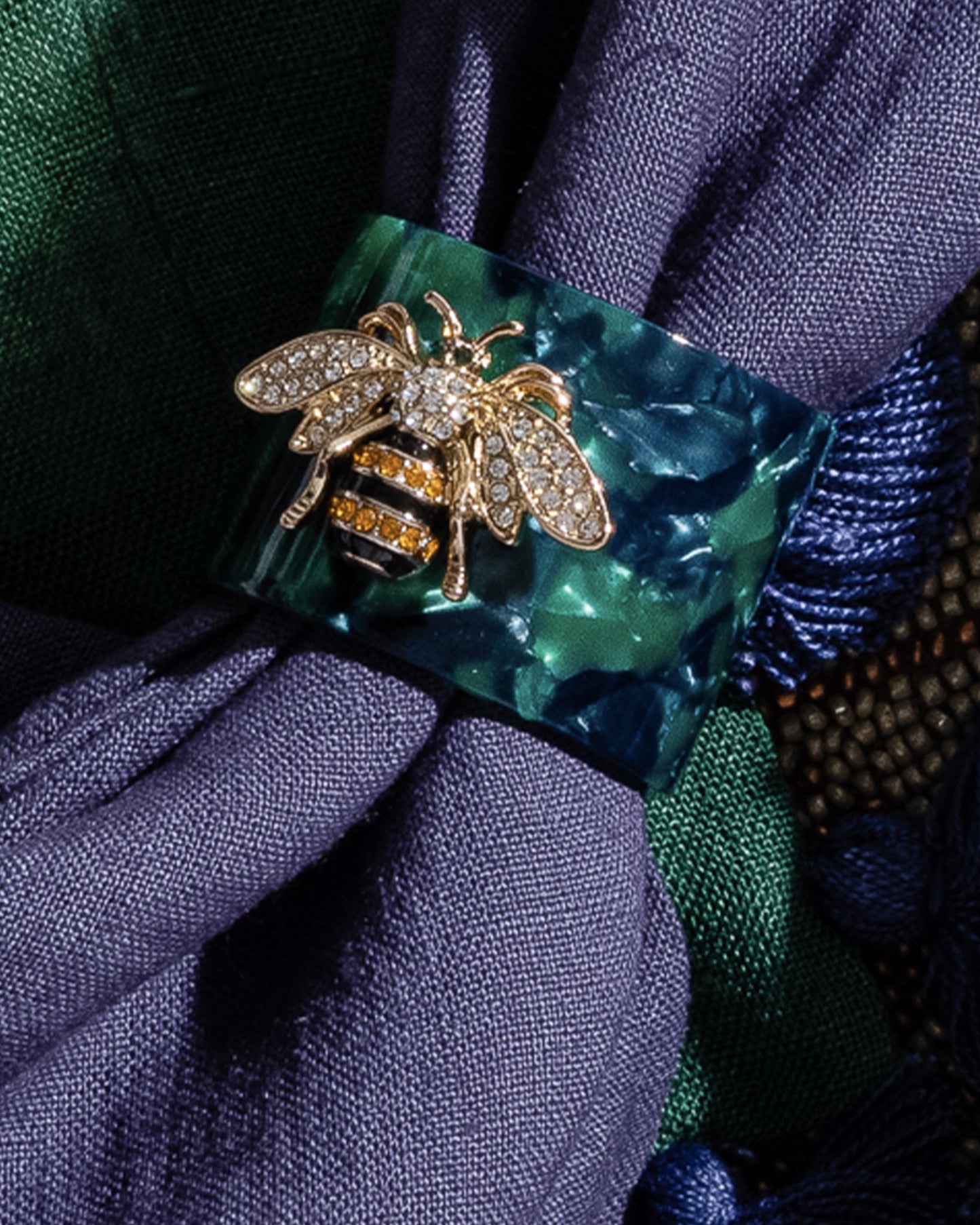 Stripey Bee Napkin Rings - Green Tortoiseshell, Set of 4