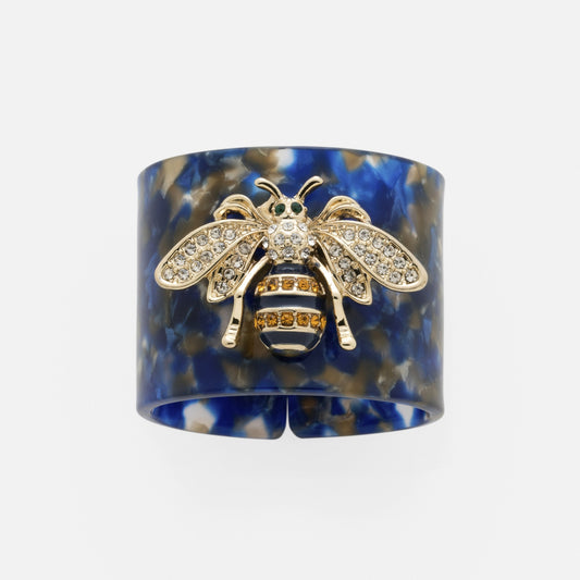 Stripey bee resin napkin rings, blue tortoiseshell, set of 4