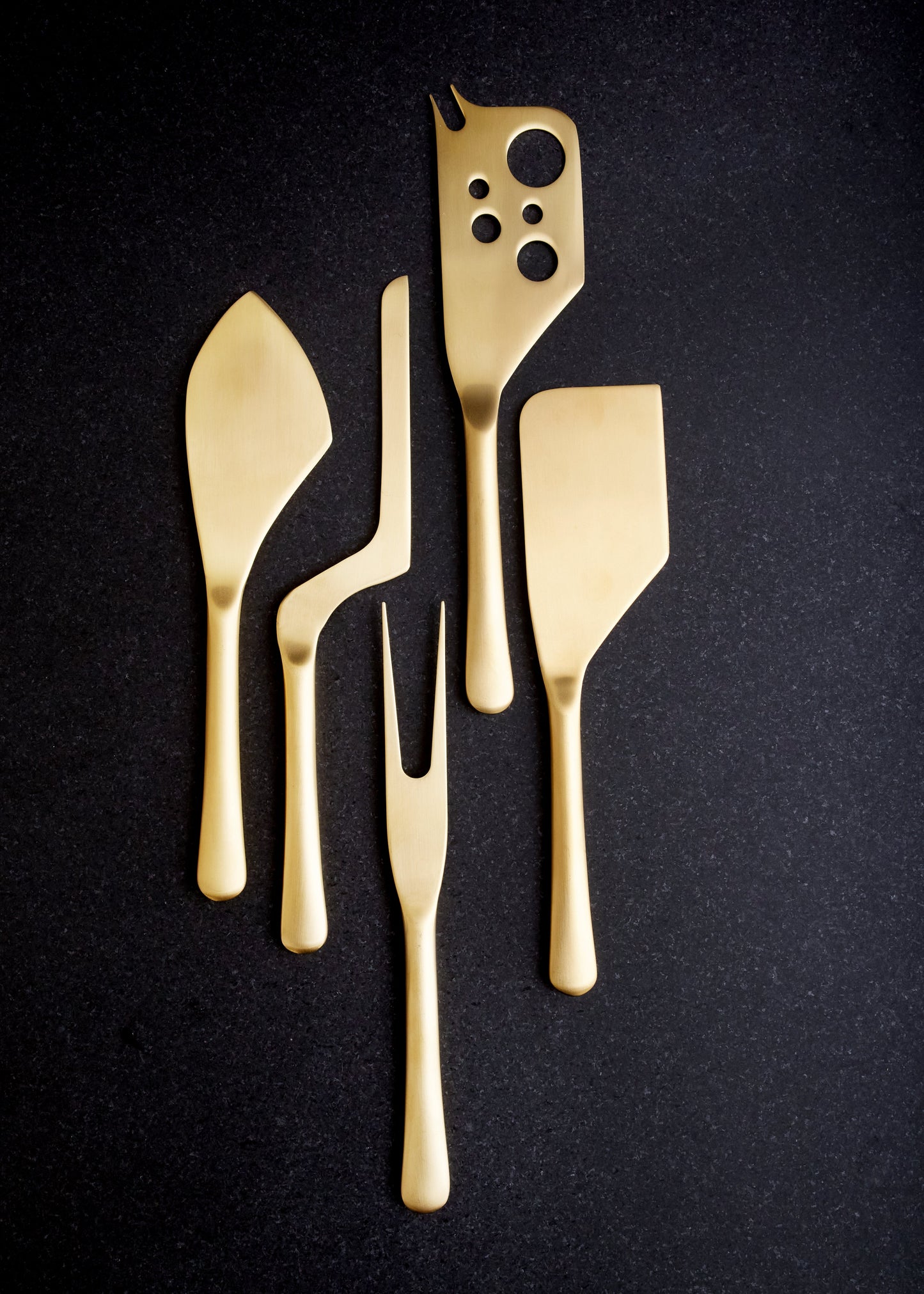 Barcelona Matte Gold Stainless Steel 5 Piece Cheese Service Gift Set