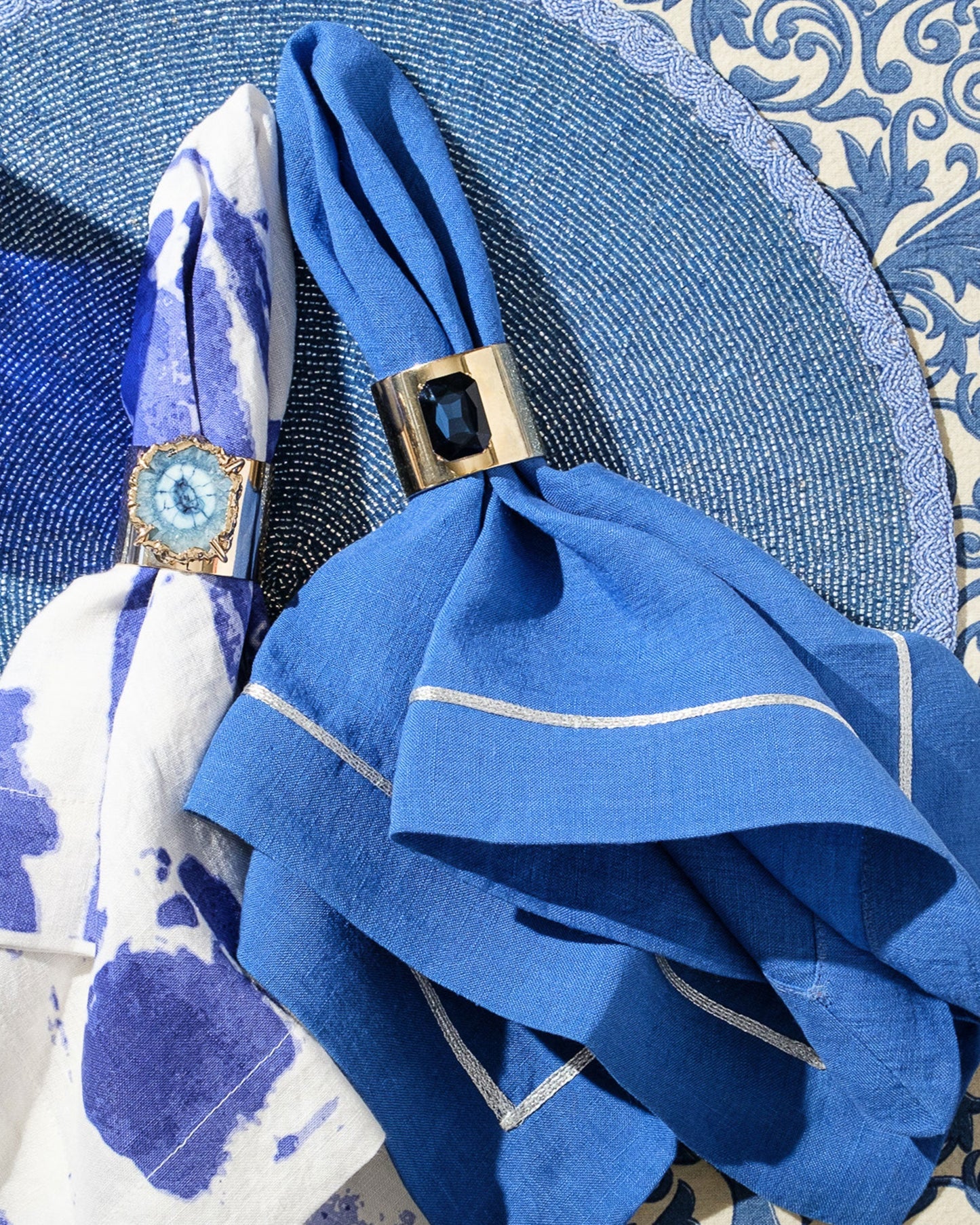 Single Gem Napkin Rings - Navy, Set of 2