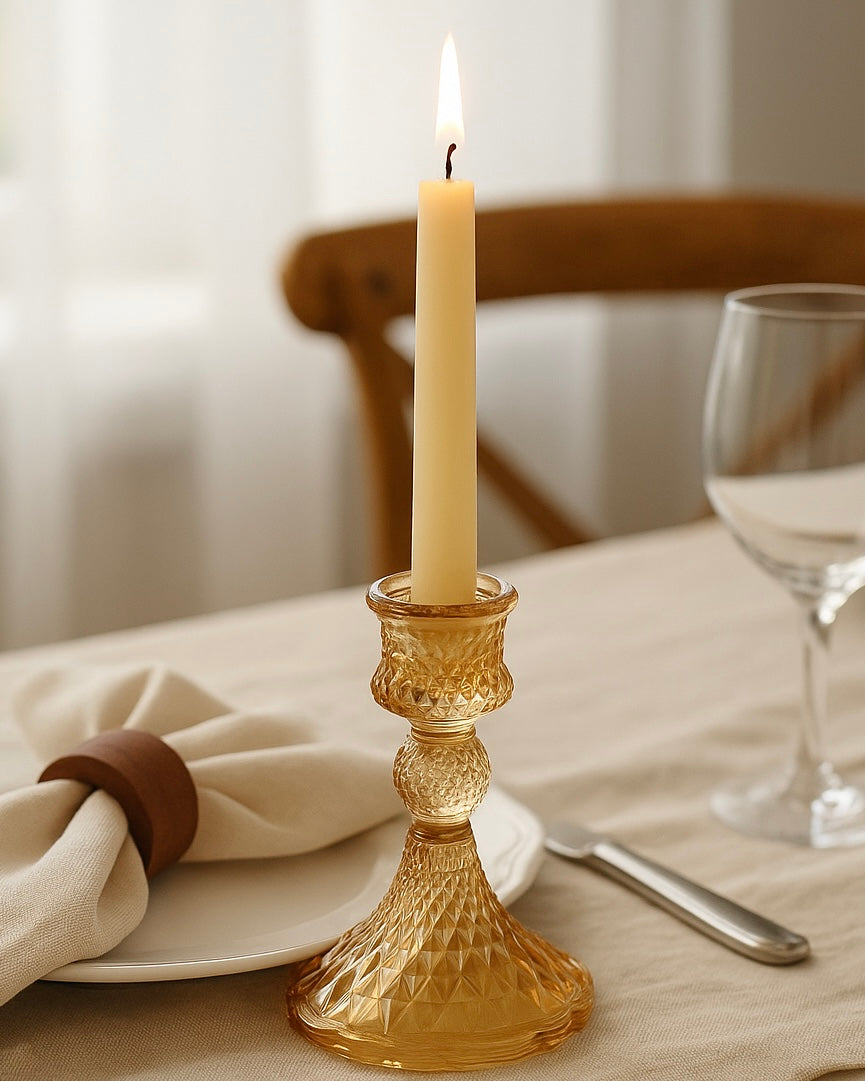 Amber Glass Candle Holder - Set of 2