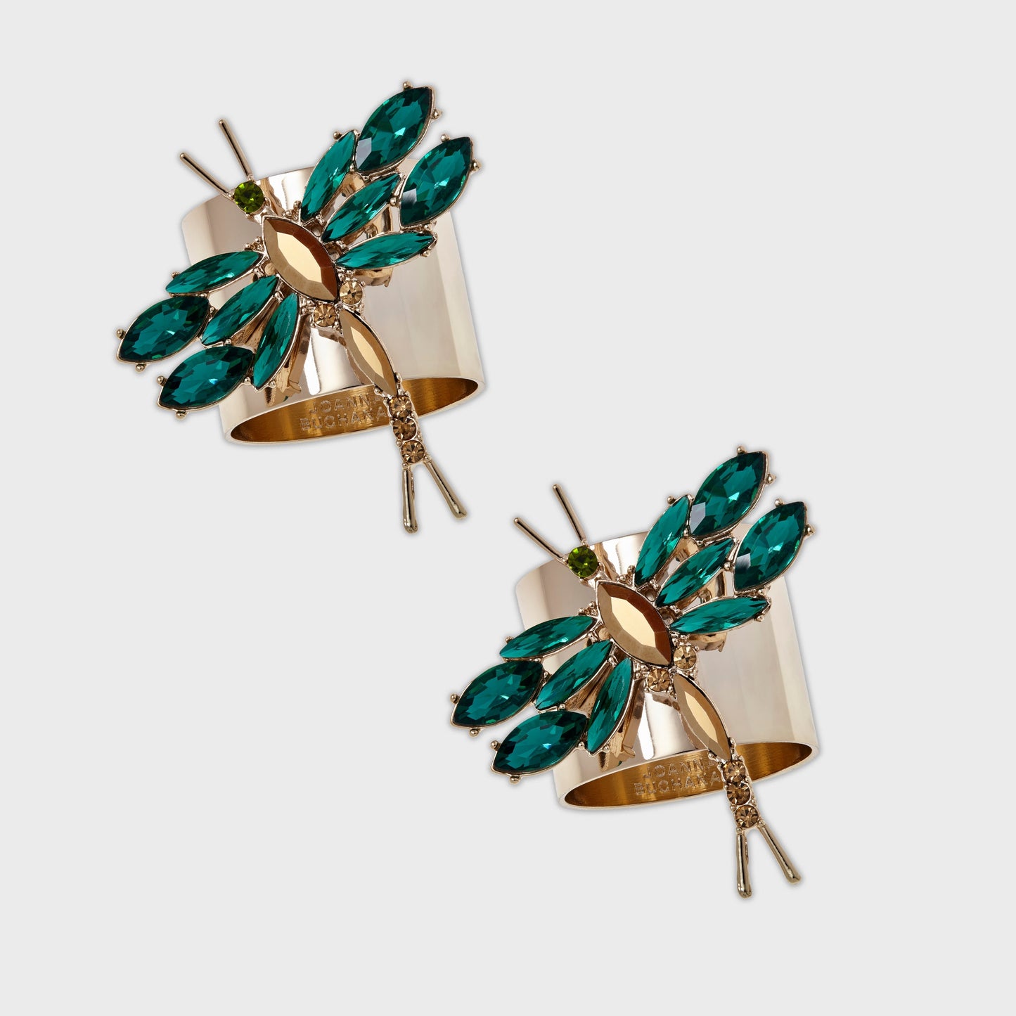 Dragonfly napkin rings, emerald, set of 2