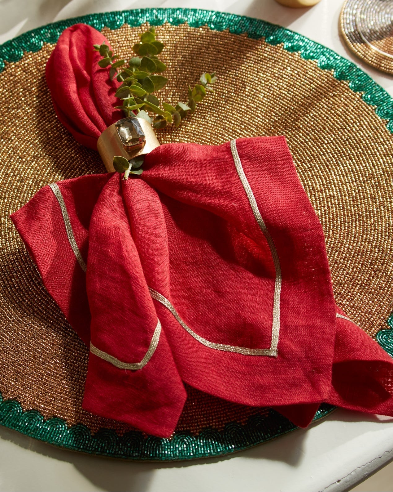 Gold Trim Dinner Napkins - Berry, Set of 2