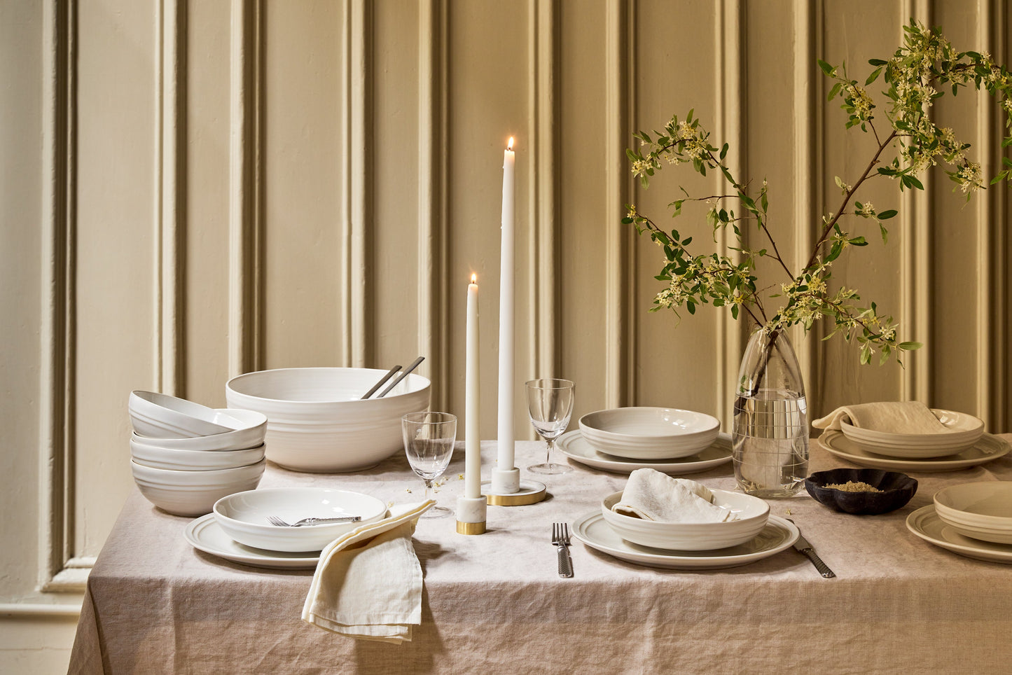 Verona White Marble Candle Holder Set