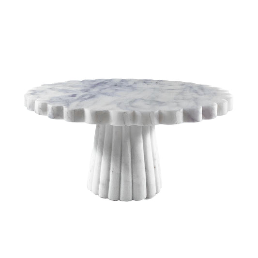 Verona Scalloped White Marble Cake Stand