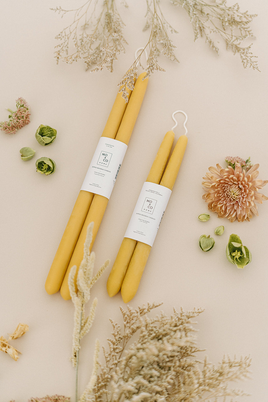 Natural Gold | Dipped Beeswax Taper Candles