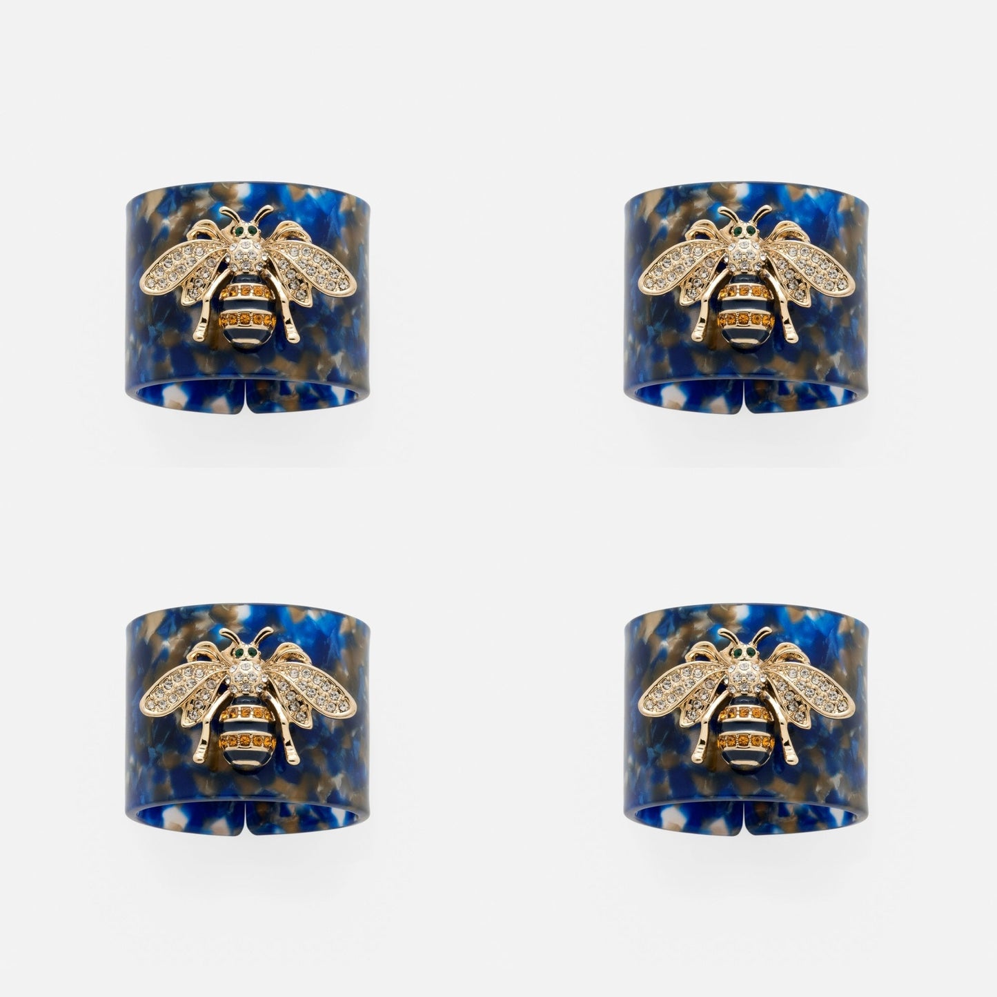 Stripey bee resin napkin rings, blue tortoiseshell, set of 4