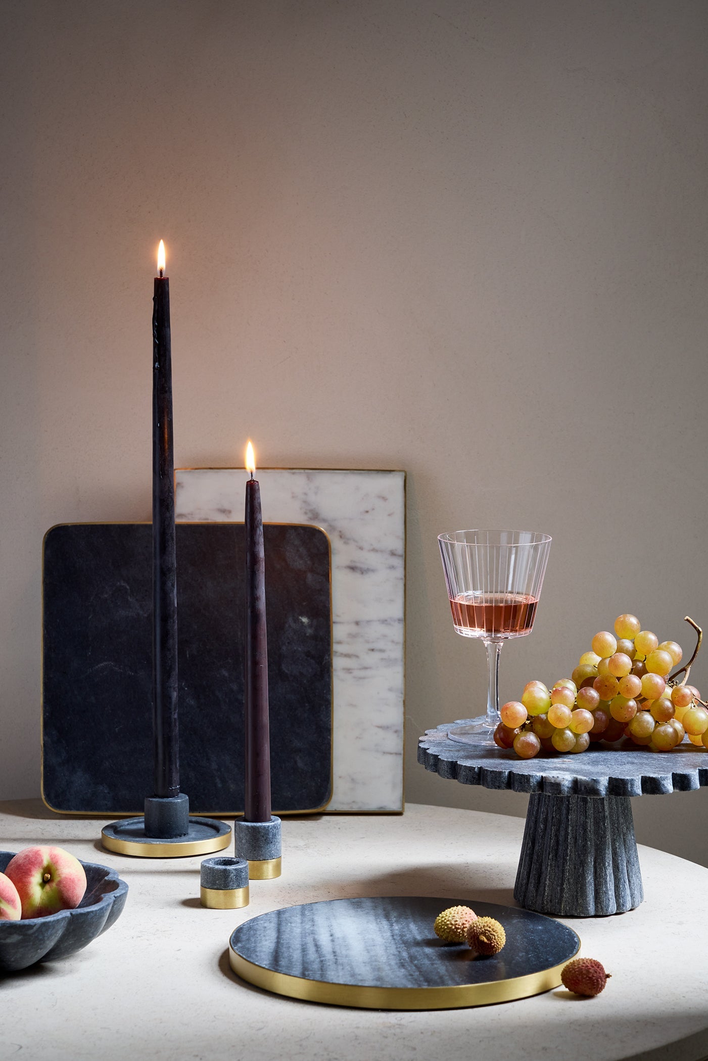 Verona Black Marble Candle Holder Set