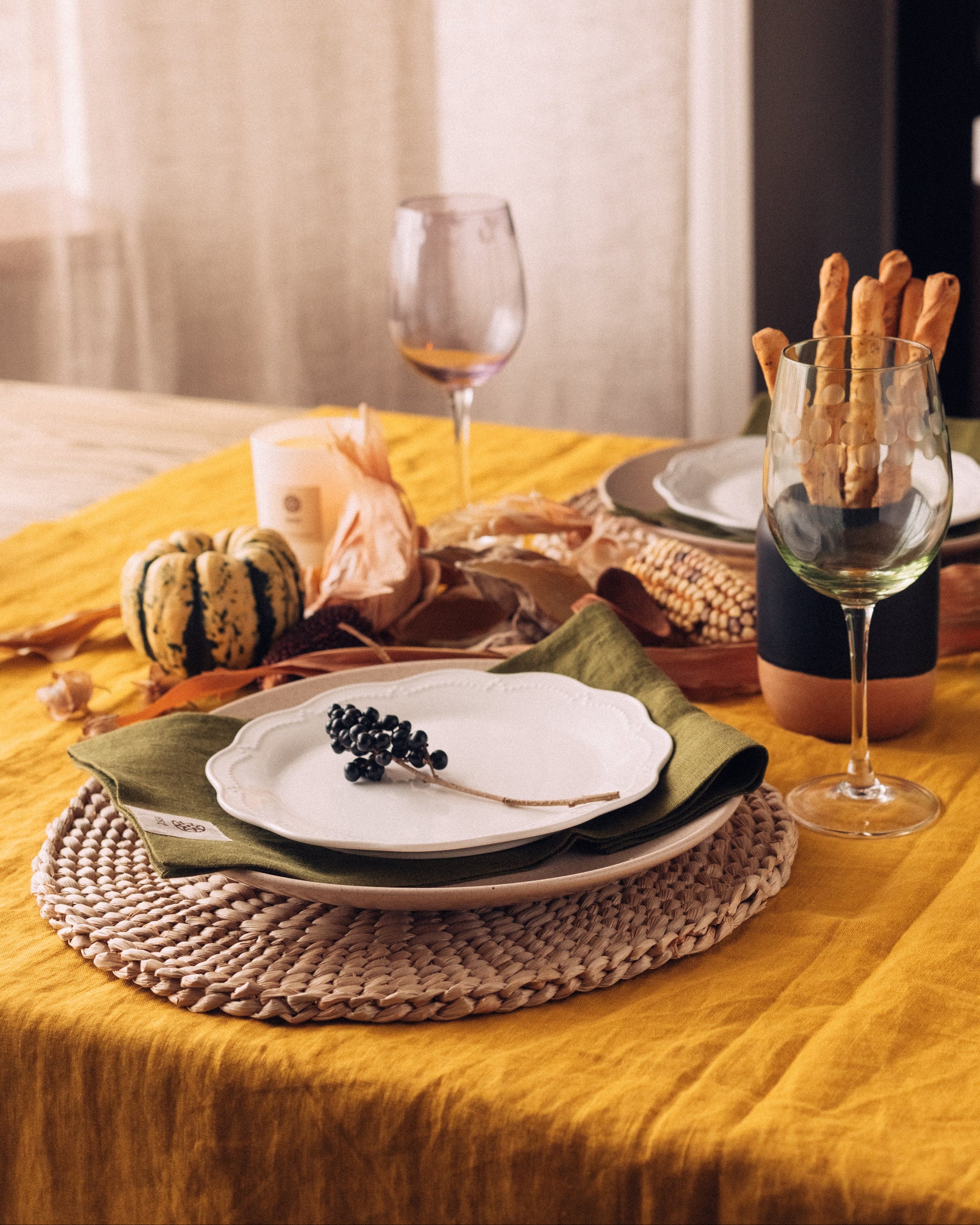 fall table setting styled by Iryna Kolosvetova for Fine Dining 4 Home
