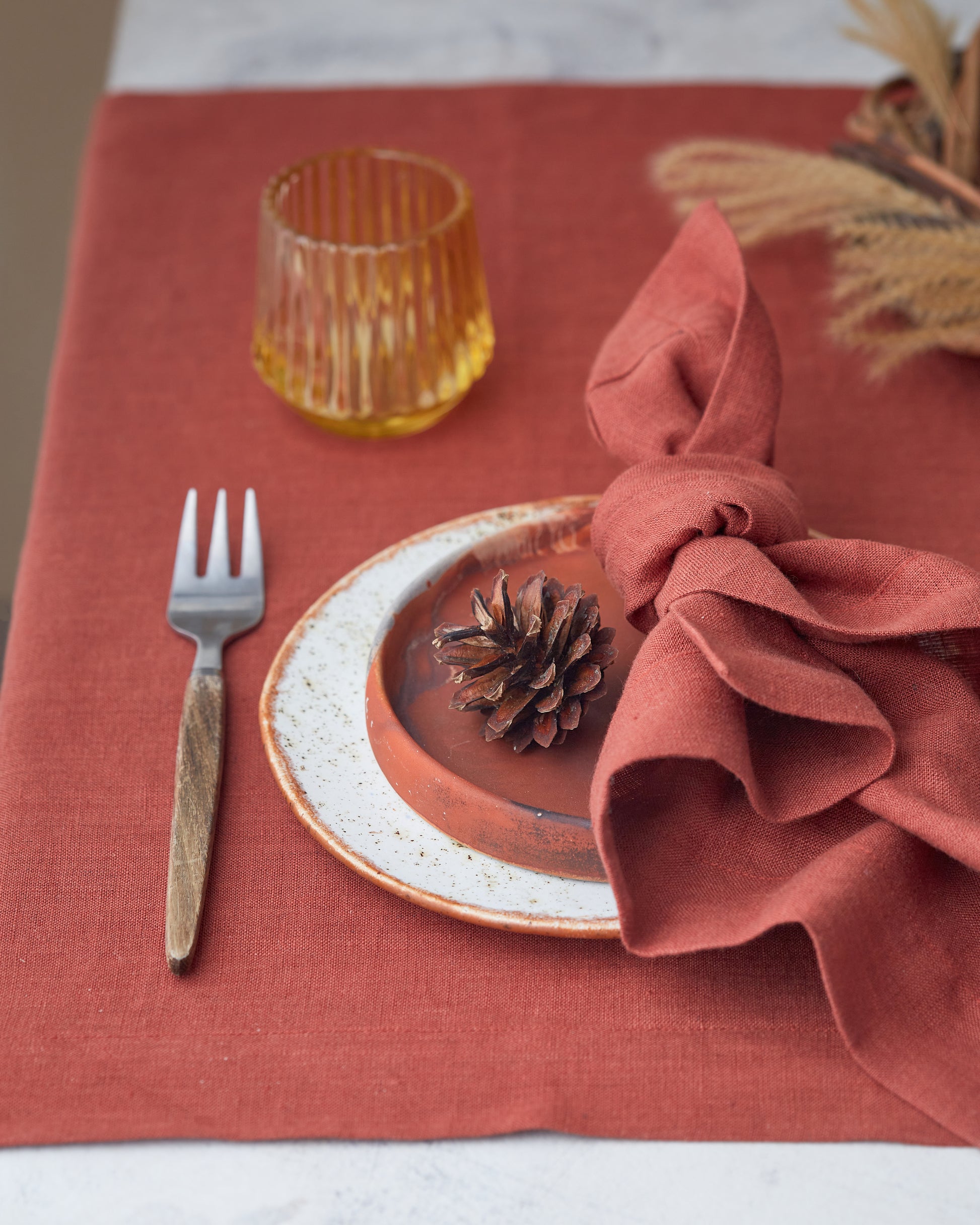 Christmas table setting styled with Fine Dining 4 Home linen napkins and table runner