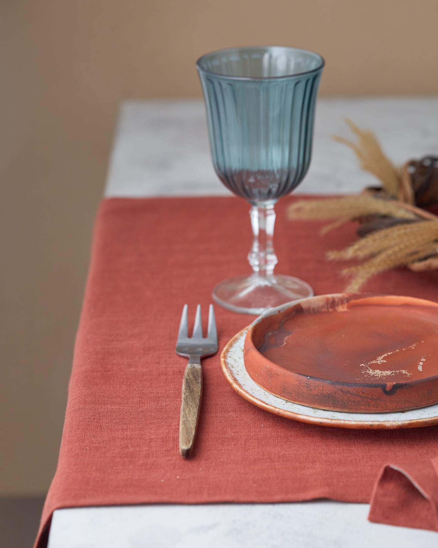 Modern table setting for dining at home, russet placemat Fine Dining 4 Home